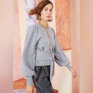 Ulla Johnson Grey Puff-Sleeve 100% Merino Wool Sweater – Size Small (Fits XS/S)